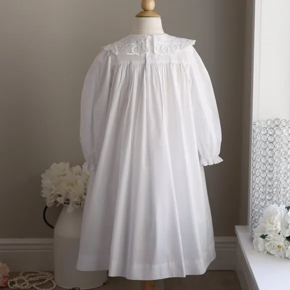 White Flower Girl Dress Battenberg Lace Collar Long Sleeve Special Occasion NWT