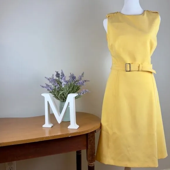 White House Black Market Belted Fit and Flare Butter Yellow Dress - Size 10