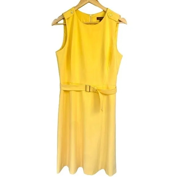 White House Black Market Belted Fit and Flare Butter Yellow Dress - Size 10