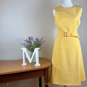 White House Black Market Belted Fit and Flare Butter Yellow Dress - Size 10