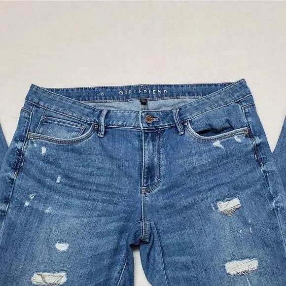 WHITE House Black Market Distructed Chain Girlfriend Jeans 8
