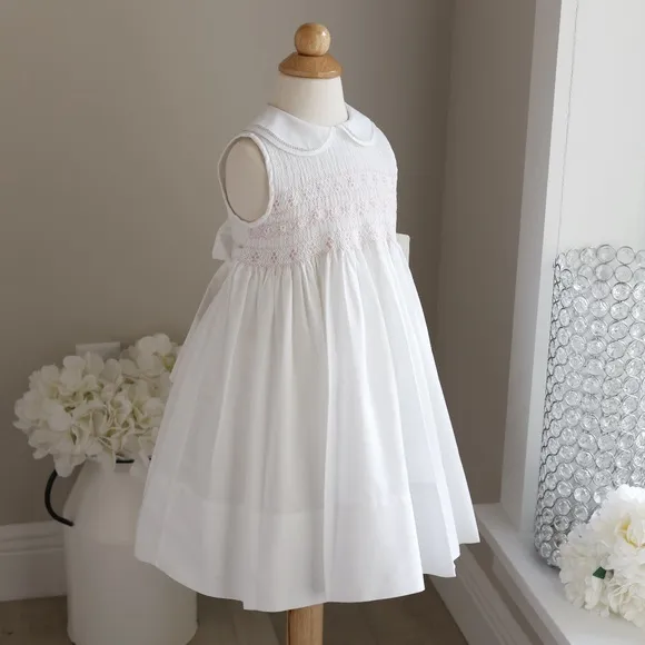 White Smocked Dress SPECIAL FIND Pink Embroidery Feltman Brothers Sleeveless 2T
