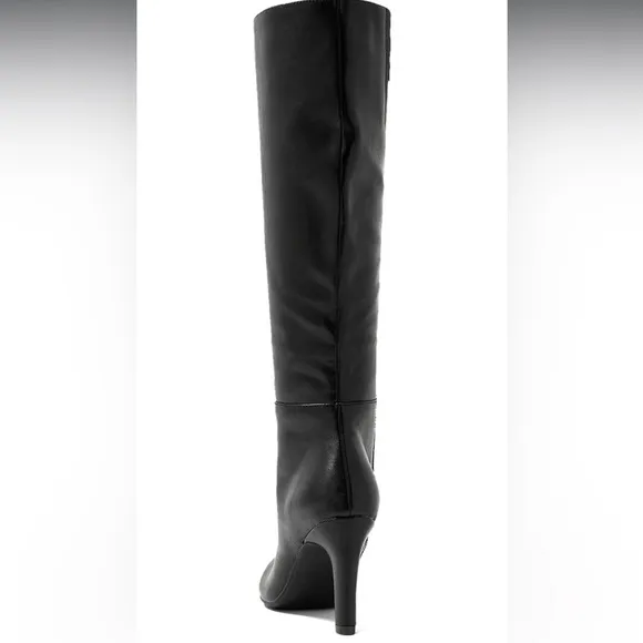 Women Stiletto High Heel Boots Round Toe Knee High Side Zipper Leather 3” Heel