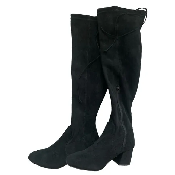 Women’s Boots Faux Suede Knee-High Boots Black Rope Tie High Boots