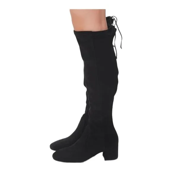 Women’s Boots Faux Suede Knee-High Boots Black Rope Tie High Boots
