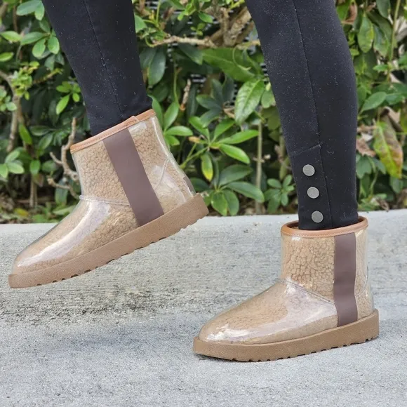 Womens Clear Brown Ankle Comfort Boots