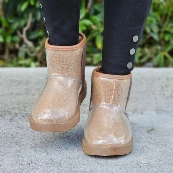 Womens Clear Brown Ankle Comfort Boots