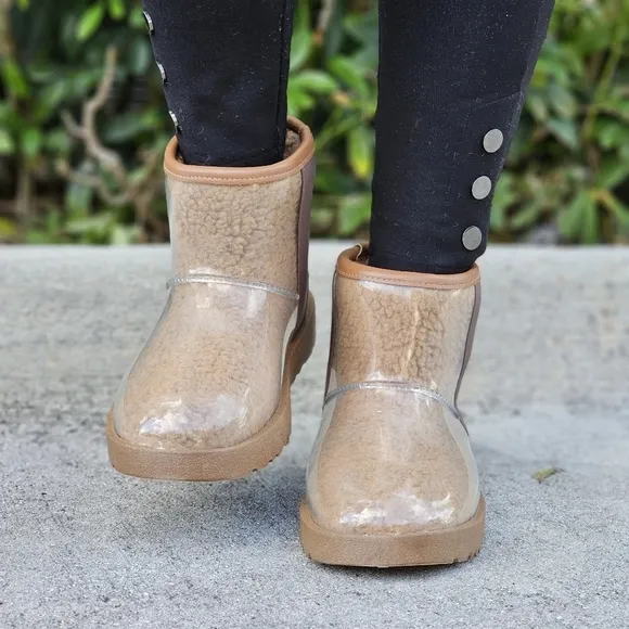 Womens Clear Brown Ankle Comfort Boots