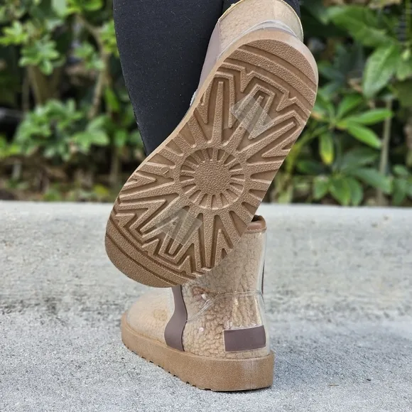 Womens Clear Brown Ankle Comfort Boots