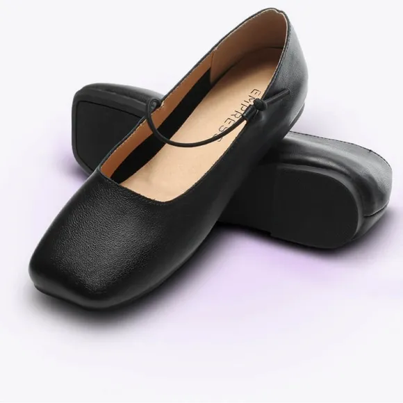 Women's Empress Square Toe Flat Leather BLACK Sz 41 EU (10 US) NWOT Wide Leg
