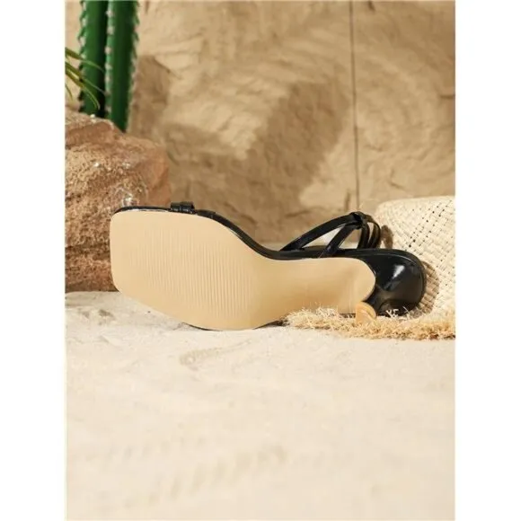 Women's Fine Heel High-Heel Sandals With Square Toe And Strap Details