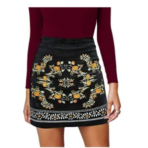 Women's High Waist Embroidered Mini Skirt Boho
