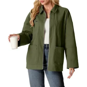Women's Oversized Casual Jackets Zip Up Long Sleeve Military Utility