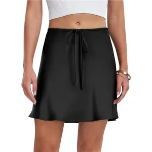 Women's Satin Drawstring Mini Skirt Black