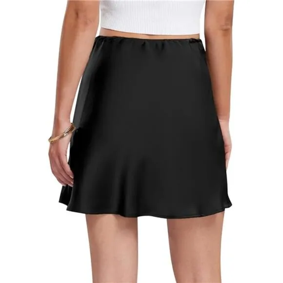 Women's Satin Drawstring Mini Skirt Black