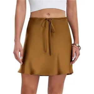 Women's Satin Drawstring Mini Skirt Golden
