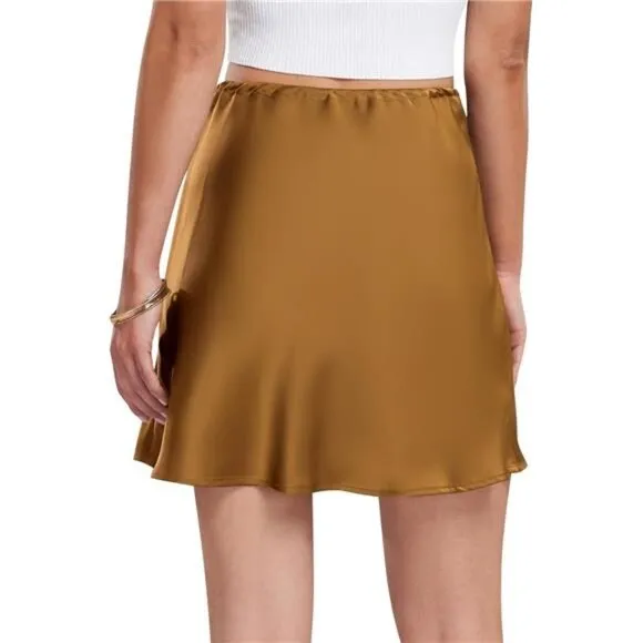 Women's Satin Drawstring Mini Skirt Golden