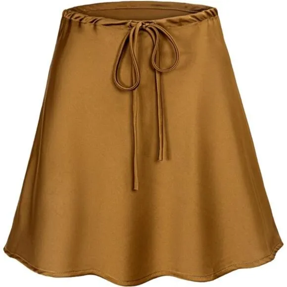 Women's Satin Drawstring Mini Skirt Golden