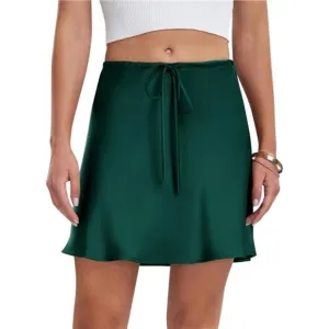 Women's Satin Drawstring Mini Skirt Green
