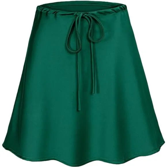Women's Satin Drawstring Mini Skirt Green