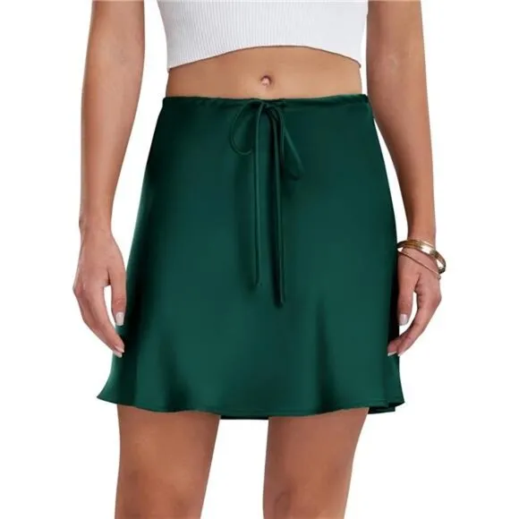 Women's Satin Drawstring Mini Skirt Green