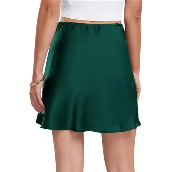 Women's Satin Drawstring Mini Skirt Green