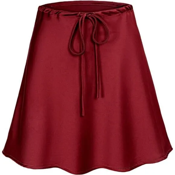 Women's Satin Drawstring Mini Skirt Red