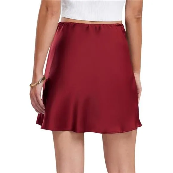 Women's Satin Drawstring Mini Skirt Red