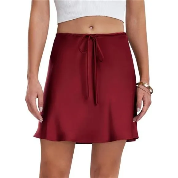 Women's Satin Drawstring Mini Skirt Red