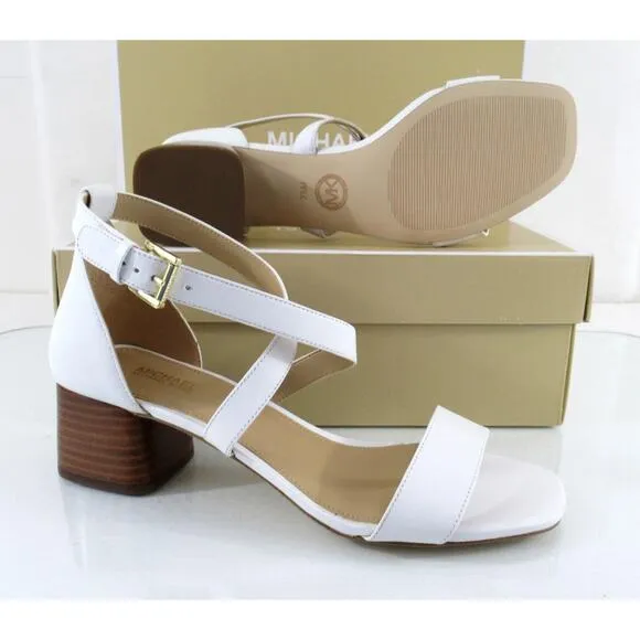 Women's Shoes Michael Kors Diane Mid Block Heel Sandals Optic White Size 7.5