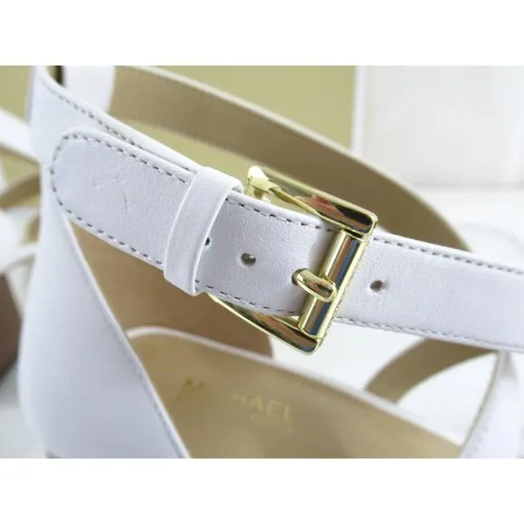 Women's Shoes Michael Kors Diane Mid Block Heel Sandals Optic White Size 7.5