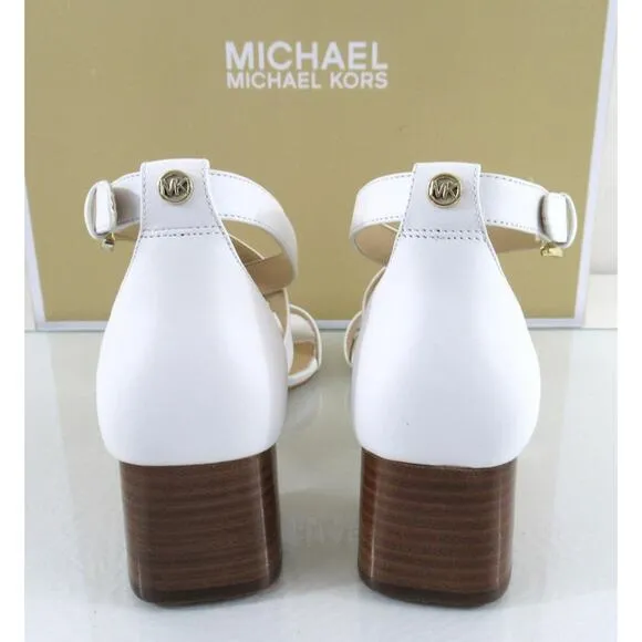 Women's Shoes Michael Kors Diane Mid Block Heel Sandals Optic White Size 7.5