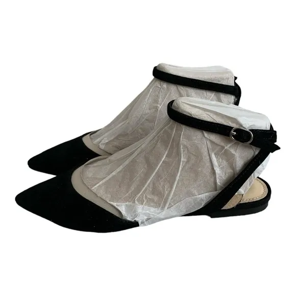 Women's Shoes NINE WEST Briy Flats Black Suede Leather Ankle Strap Flat Sandals