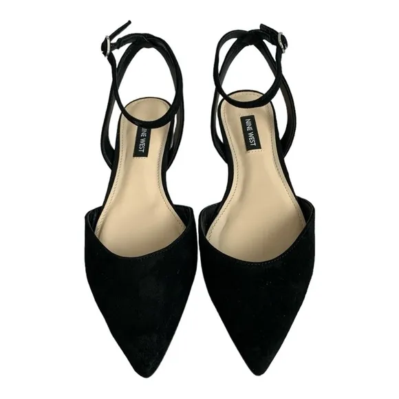 Women's Shoes NINE WEST Briy Flats Black Suede Leather Ankle Strap Flat Sandals