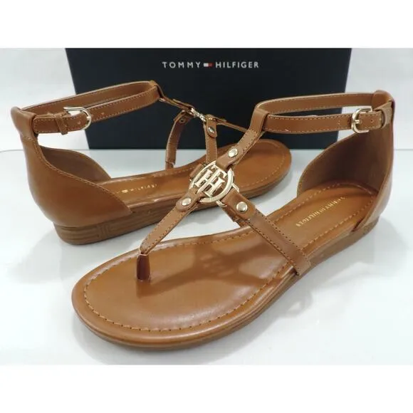 Women's Tommy Hilfiger Henri T-Strap Strappy Thong Sandals Medium Brown
