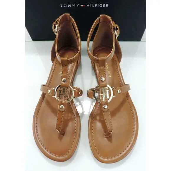 Women's Tommy Hilfiger Henri T-Strap Strappy Thong Sandals Medium Brown