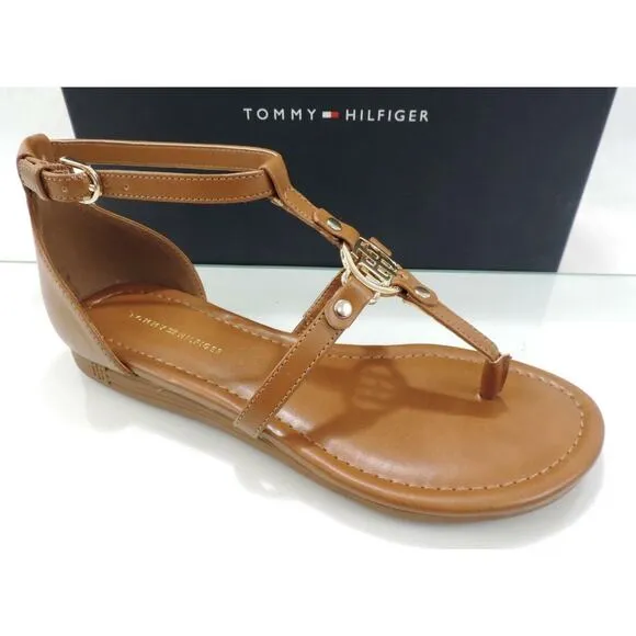 Women's Tommy Hilfiger Henri T-Strap Strappy Thong Sandals Medium Brown