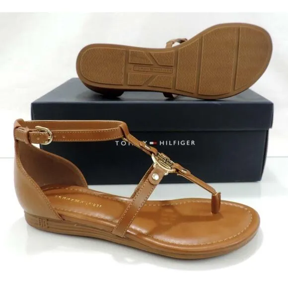 Women's Tommy Hilfiger Henri T-Strap Strappy Thong Sandals Medium Brown