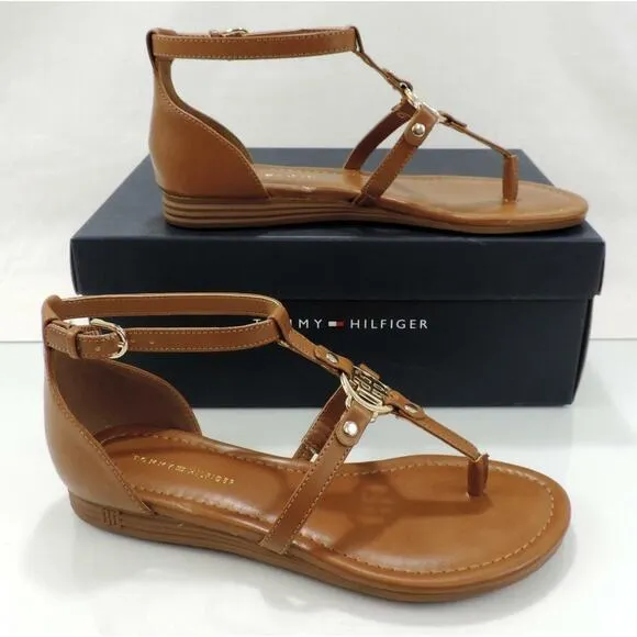 Women's Tommy Hilfiger Henri T-Strap Strappy Thong Sandals Medium Brown