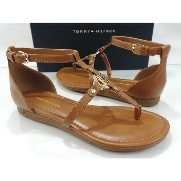 Women's Tommy Hilfiger Henri T-Strap Strappy Thong Sandals Medium Brown