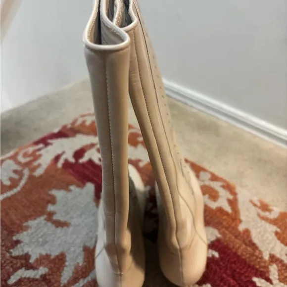 Women's White Leather Knee-High Boots