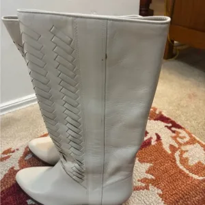 Women's White Leather Knee-High Boots