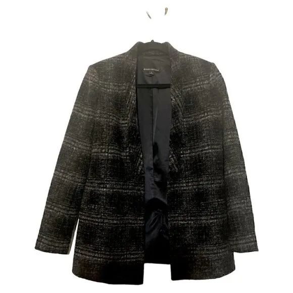 Women's Y2K Banana Republic Black Gray Wool Blend Blazer Chic Style Jacket Sz 6
