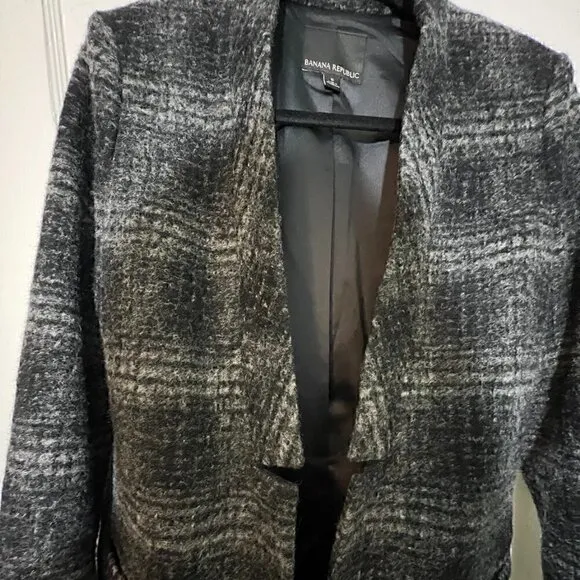 Women's Y2K Banana Republic Black Gray Wool Blend Blazer Chic Style Jacket Sz 6