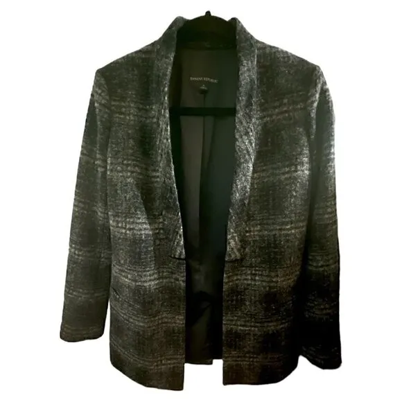 Women's Y2K Banana Republic Black Gray Wool Blend Blazer Chic Style Jacket Sz 6