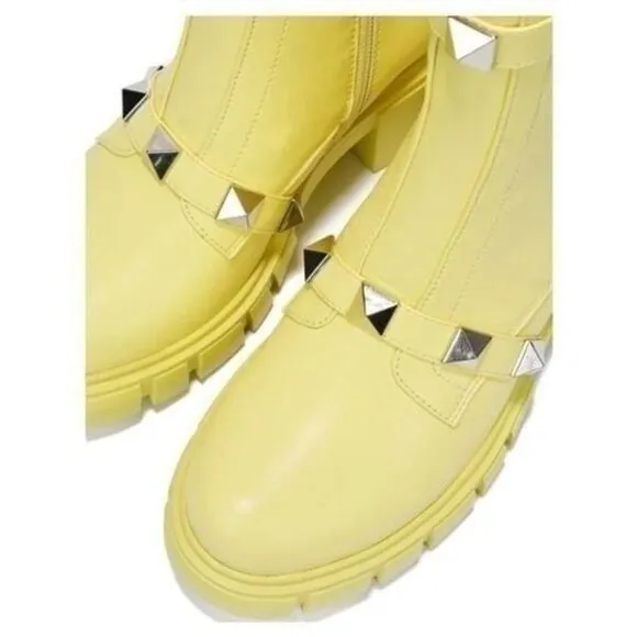 Women's Yellow Pyramid Stud Ankle Combat Boot
