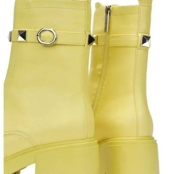 Women's Yellow Pyramid Stud Ankle Combat Boot