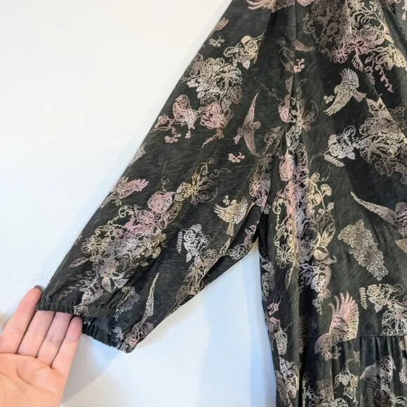 WRAP London Nwt 100% Silk Dress 16 Mushroom Gray Brown Whimsical Birds Leaves