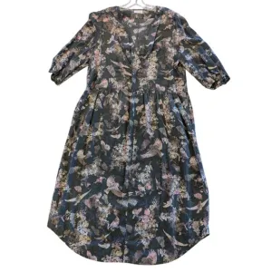 WRAP London Nwt 100% Silk Dress 16 Mushroom Gray Brown Whimsical Birds Leaves