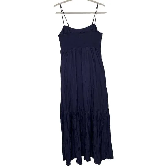 XIRENA Freya Dress Navy Blue Cotton Smocked Maxi Ruffle Hem Tuckernuck